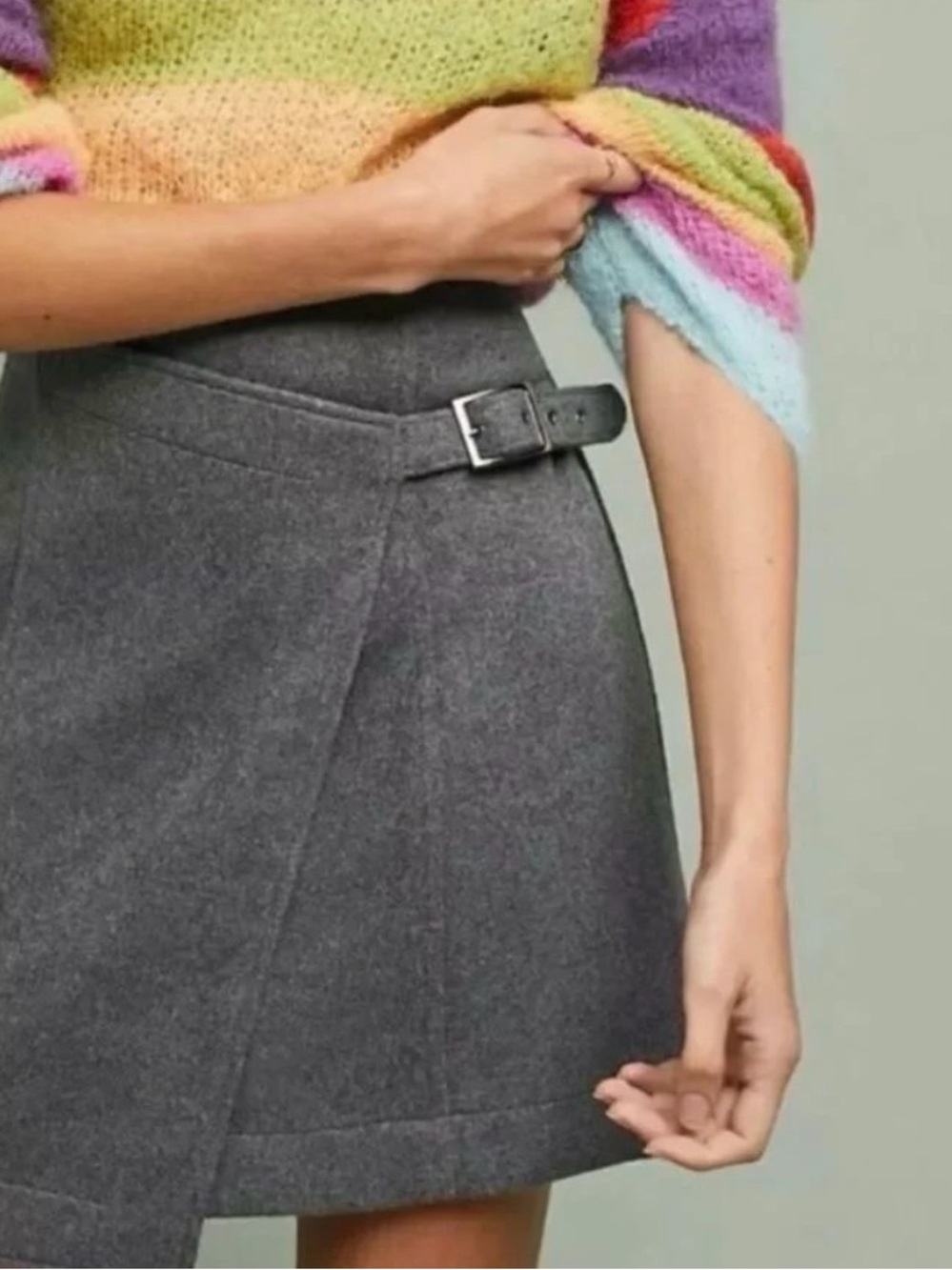 Maeve by Anthropologie Wool Blend Wrap Mini Skirt Gray Size 0P